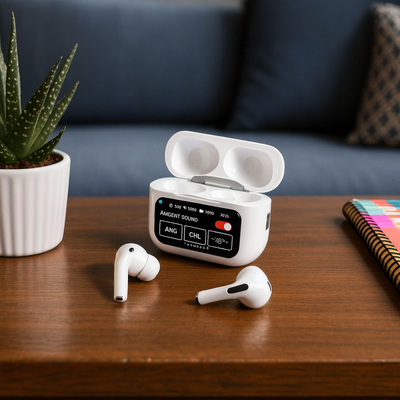 Airpods A9 Pro Earbuds TWS In-Ear Earbuds ANC/ENC Wireless Earphones LED Touch Screen Display Noise Cancelling LED Alarm Clock