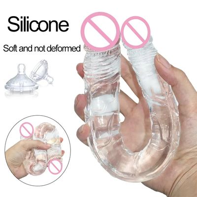 Soft Jelly Dildo Double Long Realistic Dildos Cock Lesbian Vaginal Anal Plug Flexible Fake Penis For Women Dildos Sex Toys_img_7