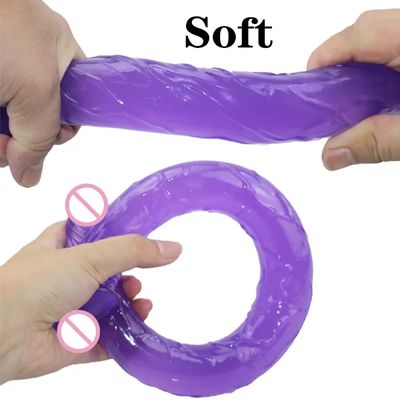 Soft Jelly Dildo Double Long Realistic Dildos Cock Lesbian Vaginal Anal Plug Flexible Fake Penis For Women Dildos Sex Toys_img_8