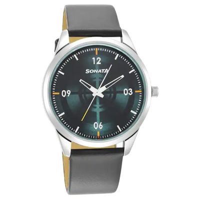 Sonata NR7146SL03 Gents Belt Watch- Deep Blue Dial- Silver Bezel- Grey Belt- TF Code SNT784BM_img_0