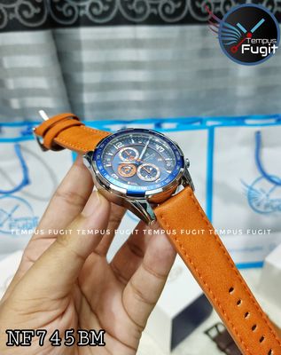 Naviforce 8020 Gents Chronograph Belt Watch- Blue Dial- Blue+Silver Bezel- Orangish Belt- TF Code NF745BM_img_13