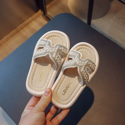 Baby Girls Summer Rhinestone Pearl Oxford Slippers Beach Sandal (18 months to 3 years)_img_2