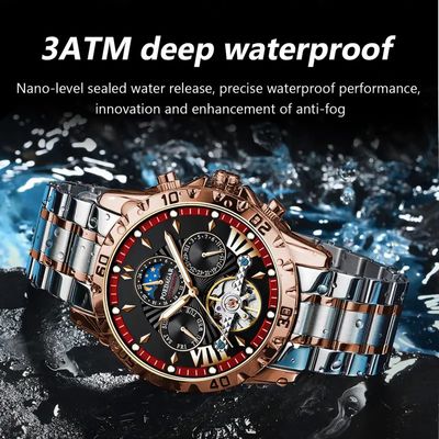 POEDAGAR 1410 Luxury Tourbillon Mechanical Watch for Men Waterproof Luminous Date Week Stainless Steel Hollow Watches Men’s Clock_img_1