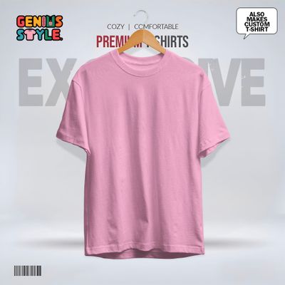 Pink Color Drop Shoulder Solid T-shirt_img_0