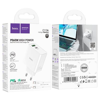 Hoco PD65W Type-C+USB QC3.0 Fast Charger (C113A)_img_5