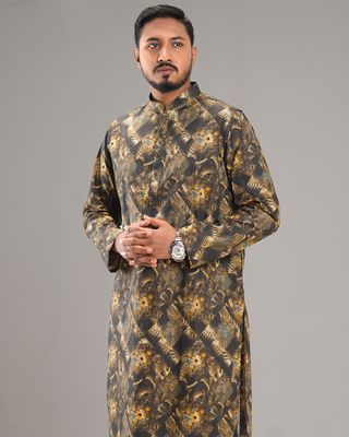 Ajwah's Premium Gold-Accent  Print Panjabi_img_1