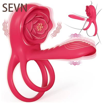 Powerful Rose Penis Cock Ring Vibrator for Men Vibrating Cock Penis G-spot Clitoral Stimulator Couples Adult Sex Toys For Women_img_0