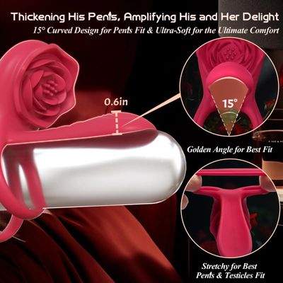 Powerful Rose Penis Cock Ring Vibrator for Men Vibrating Cock Penis G-spot Clitoral Stimulator Couples Adult Sex Toys For Women_img_5