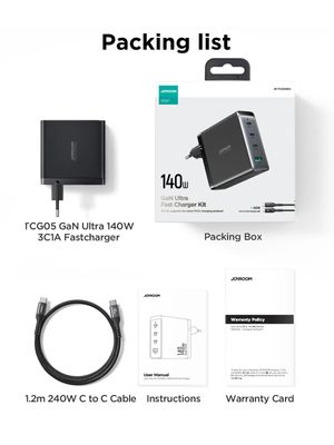 JOYROOM GaN Ultra JR-TCG05EU 140W 3C1A Fast Charger With C To C Cable_img_10