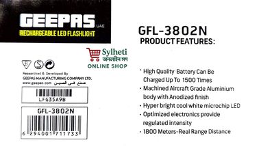 Geepas GFL-3802N Rechargeable Torch Light_img_4