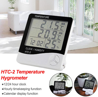 HTC2 HTC-2 Digital LCD Display With Temperature Humidity Meter Gauge Thermometer Hygrometer Temperature Sensor Indoor Outdoor 1.5M Length Cable Probe With Clock Wall Mount Meter_img_0