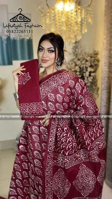 প্রিমিয়াম কোয়ালিটি  কটন আরামদায়ক ভেজিটেবল বাটিক শাড়ি  (LF-C-202)_img_0