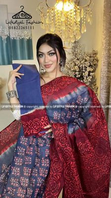 প্রিমিয়াম কোয়ালিটি  কটন আরামদায়ক ভেজিটেবল বাটিক শাড়ি  (LF-C-211)_img_0