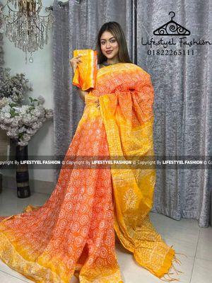 প্রিমিয়াম কোয়ালিটি  কটন আরামদায়ক ভেজিটেবল বাটিক শাড়ি  (LF-C-221)_img_0