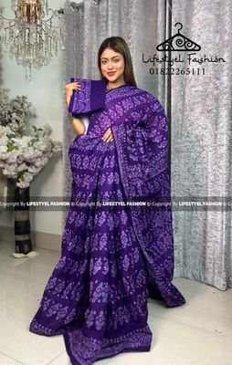 প্রিমিয়াম কোয়ালিটি  কটন আরামদায়ক ভেজিটেবল বাটিক শাড়ি  (LF-C-222)_img_0