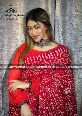 প্রিমিয়াম কোয়ালিটি  কটন আরামদায়ক ভেজিটেবল বাটিক শাড়ি  (LF-C-232)_img_1