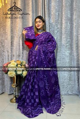 প্রিমিয়াম কোয়ালিটি  কটন আরামদায়ক ভেজিটেবল বাটিক শাড়ি  (LF-C-246)_img_0
