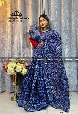 প্রিমিয়াম কোয়ালিটি  কটন আরামদায়ক ভেজিটেবল বাটিক শাড়ি  (LF-C-253)_img_0