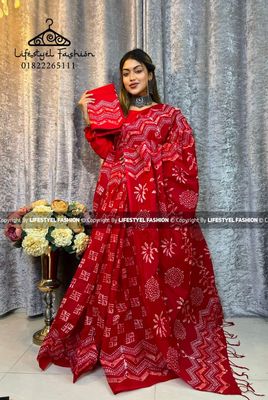 প্রিমিয়াম কোয়ালিটি  কটন আরামদায়ক ভেজিটেবল বাটিক শাড়ি  (LF-C-260)_img_0