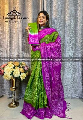 প্রিমিয়াম কোয়ালিটি  কটন আরামদায়ক ভেজিটেবল বাটিক শাড়ি  (LF-C-261)_img_0