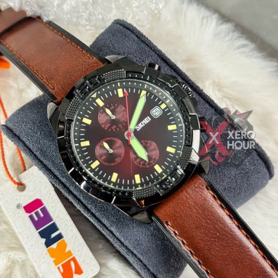 SKMEI 9347 MEN QUARTZ WATCH SIX POINTER POPULAR LEATHER STRAP WATERPROOF WATCH_img_1