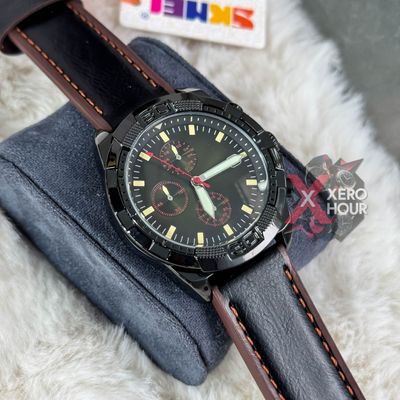 SKMEI 9347 MEN QUARTZ WATCH SIX POINTER POPULAR LEATHER STRAP WATERPROOF WATCH_img_0
