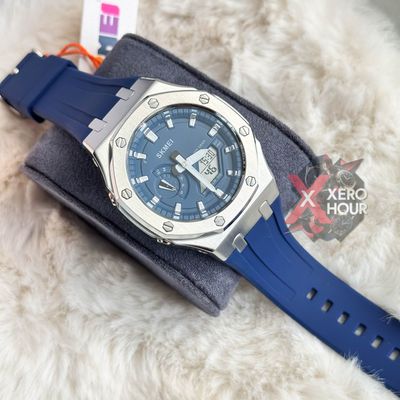 SKMEI 2243 || Dual Timer ||Silver & Dark blue  | SS Body || Silicon Strap_img_0