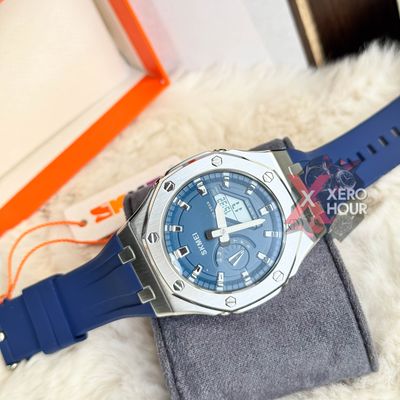 SKMEI 2243 || Dual Timer ||Silver & Dark blue  | SS Body || Silicon Strap_img_1