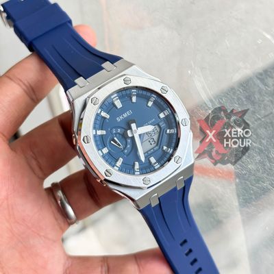 SKMEI 2243 || Dual Timer ||Silver & Dark blue  | SS Body || Silicon Strap_img_2
