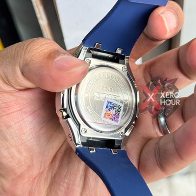SKMEI 2243 || Dual Timer ||Silver & Dark blue  | SS Body || Silicon Strap_img_4