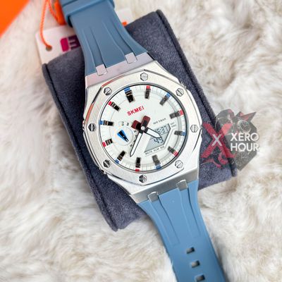 SKMEI 2243 || Dual Timer ||Silver & Sky Blue Multi color   | SS Body || Silicon Strap_img_0