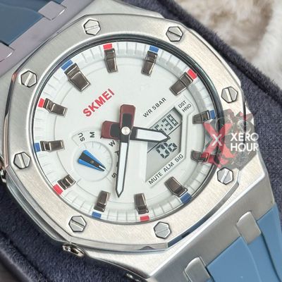 SKMEI 2243 || Dual Timer ||Silver & Sky Blue Multi color   | SS Body || Silicon Strap_img_1