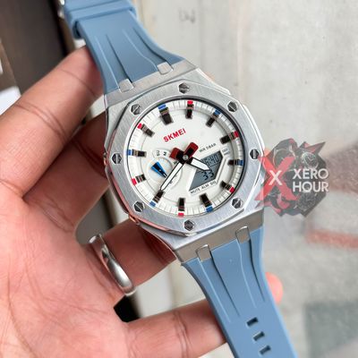 SKMEI 2243 || Dual Timer ||Silver & Sky Blue Multi color   | SS Body || Silicon Strap_img_5