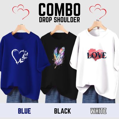 3pce combo Drop Shoulder Ladies T-shirt_img_0