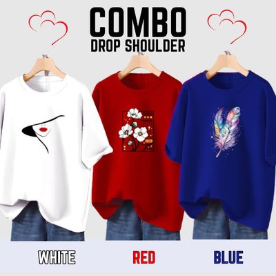 3pce combo Drop Shoulder Ladies T-shirt_img_2