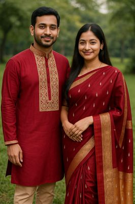 প্রিমিয়াম মাহিশা শাড়ী পাঞ্জাবি কাপল সেট_img_0