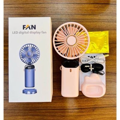 LED Digital Display Rechargeable Stylish Folding Hand Fan With Mobile Stand_img_1