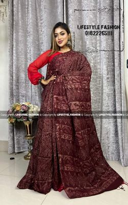 প্রিমিয়াম কোয়ালিটি  সিল্ক আরামদায়ক ভেজিটেবল বাটিক শাড়ি (LF-SS-719)_img_0