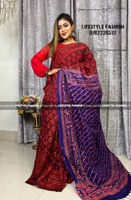 প্রিমিয়াম কোয়ালিটি  সিল্ক আরামদায়ক ভেজিটেবল বাটিক শাড়ি  (LF-SS-424)_img_0