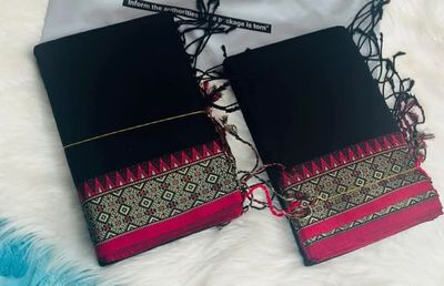Elegant Black and Red Handloom Saree with Intricate Geometric Border_img_2