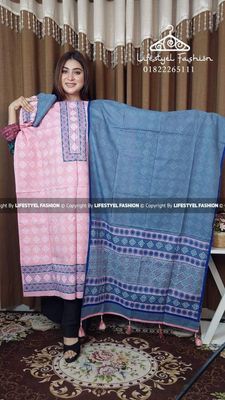 ব্লক প্রিন্ট কটন থ্রি-পিস (LF-TP-932)_img_0