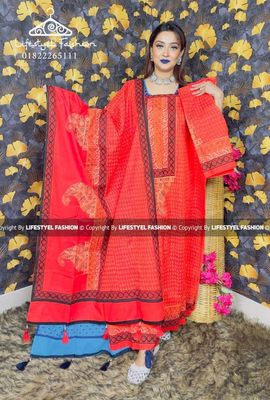 ব্লক প্রিন্ট কটন থ্রি-পিস (LF-TP-937)_img_0