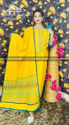 ব্লক প্রিন্ট কটন থ্রি-পিস (LF-TP-948)_img_0