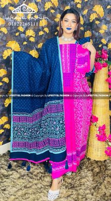ব্লক প্রিন্ট কটন থ্রি-পিস (LF-TP-953)_img_0