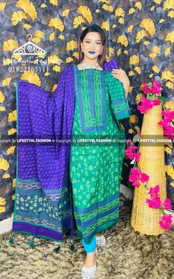 ব্লক প্রিন্ট কটন থ্রি-পিস (LF-TP-954)_img_0