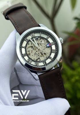 HILFIGER AUTOMATIC SILVER CASE BROWN BELT_img_0