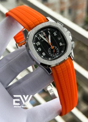 PATEK PHILLIPE AQUANAUT BLACK DIAL ORANGE BELT SILVER CASE_img_0