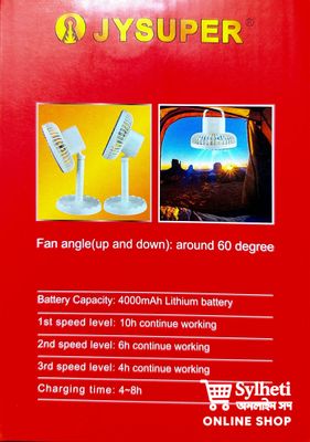 Joy Super JY-2218 Professional Rechargeable Portable Mini Table Fan Strong Wind Left to Right Oscillating Angle 45 Degrees - AC/DC_img_6