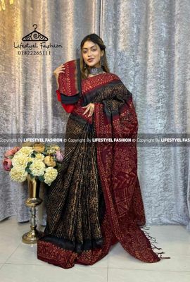 প্রিমিয়াম কোয়ালিটি কটন আরামদায়ক ভেজিটেবল বাটিক শাড়ি (LF-CS-628)_img_0