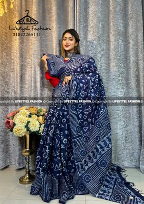 প্রিমিয়াম কোয়ালিটি কটন আরামদায়ক ভেজিটেবল বাটিক শাড়ি (LF-CS-149)_img_0